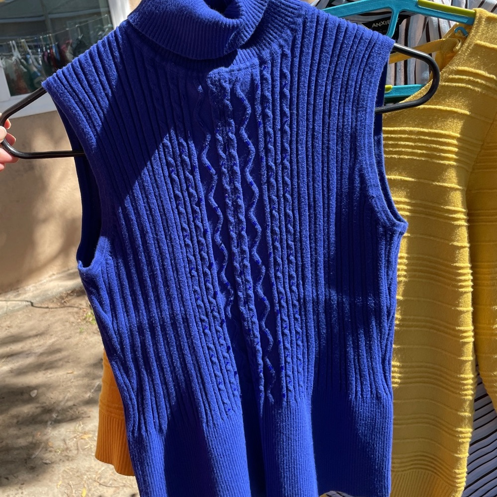 Turtle Neck Sleeveless Knit Blouse